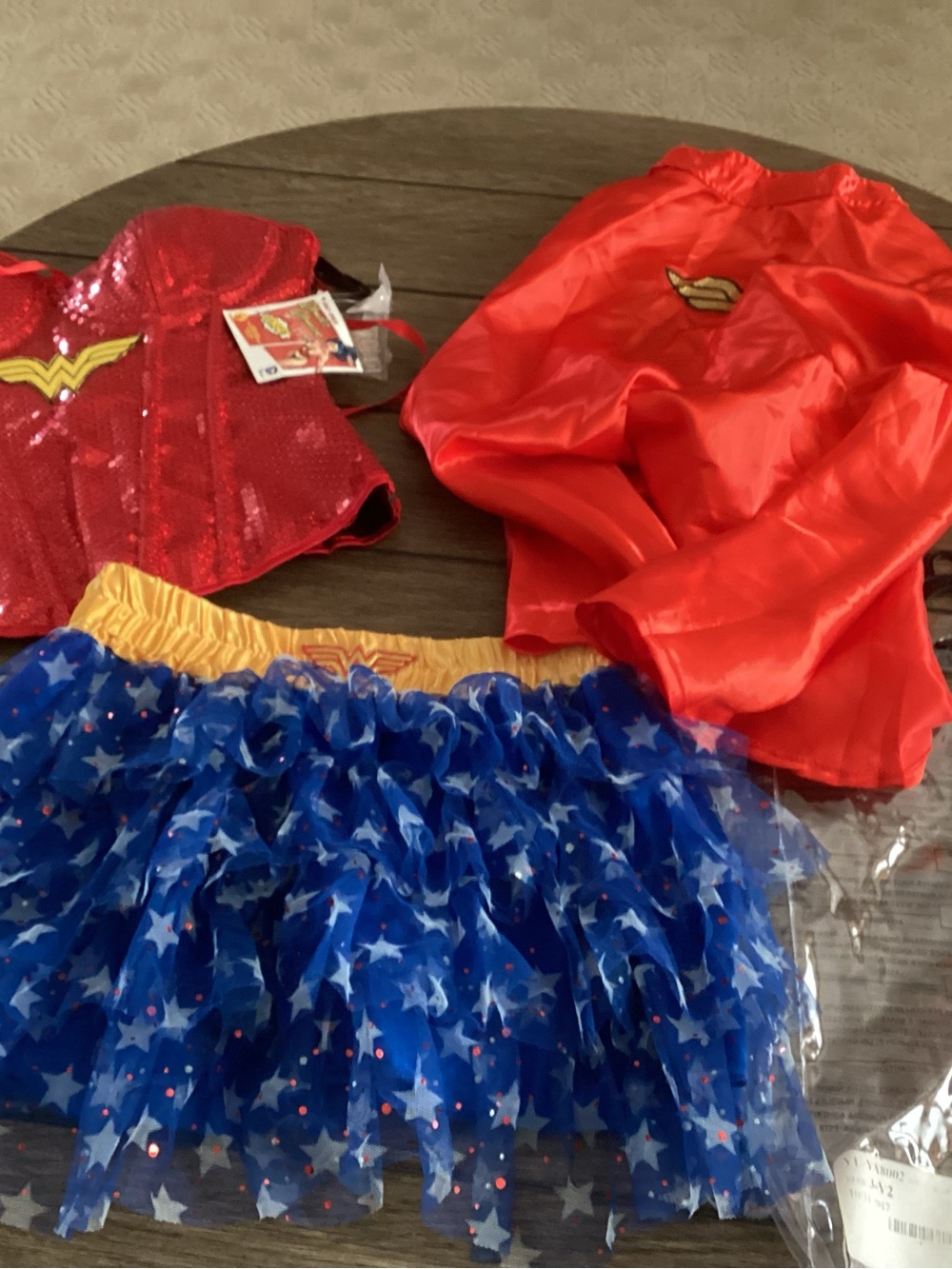Girls Superhero Costume Set - Red Sequin Top, Red Cape & Blue Star Tutu